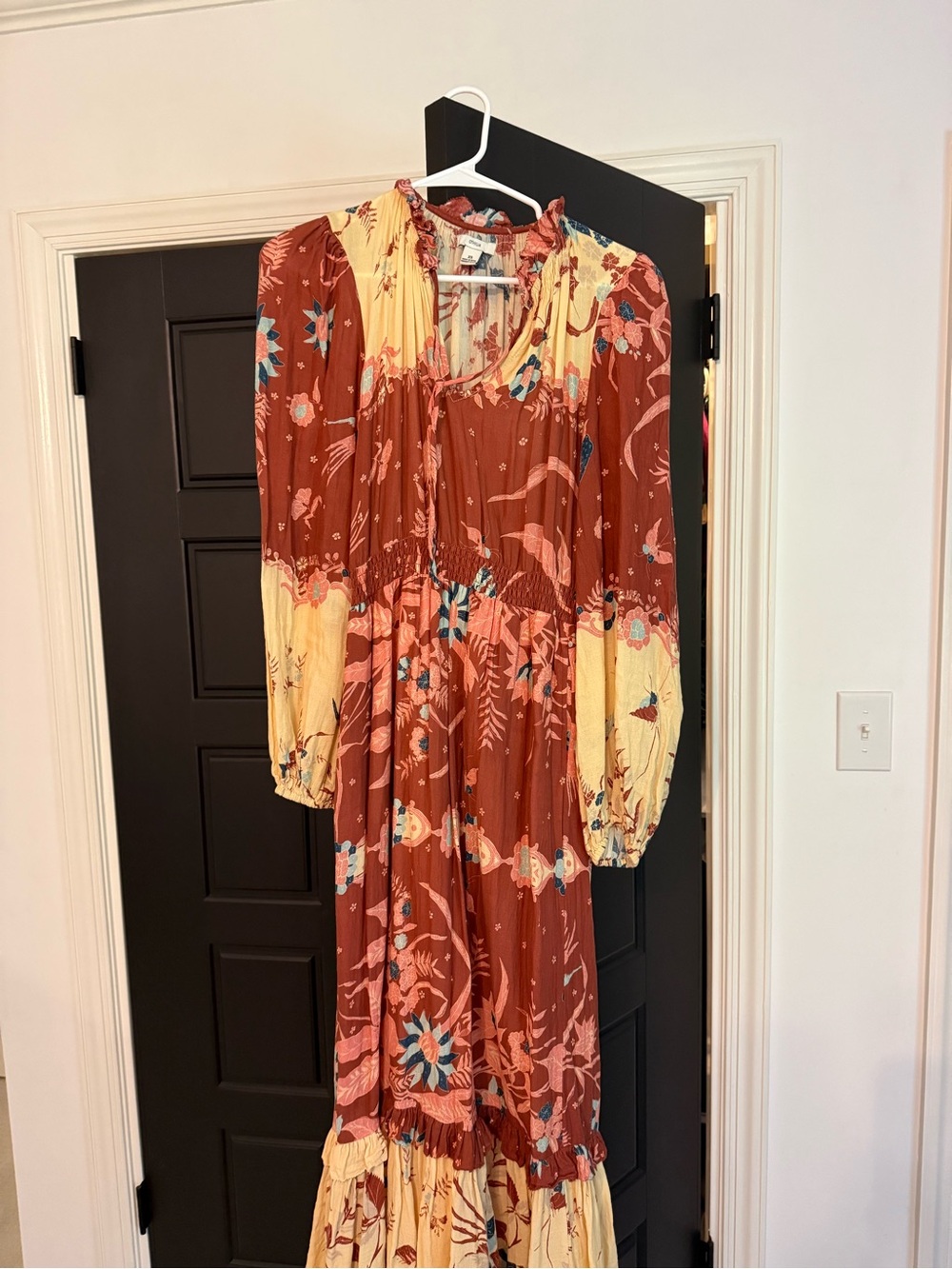 Boho Floral Maxi Dress in Rust and Cream